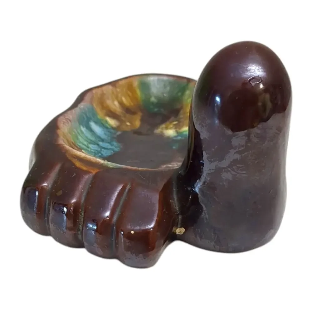 Vintage Japan Ceramic Toe Foot Ashtray Trinket Dish Glaze Figurine Novelty Gag